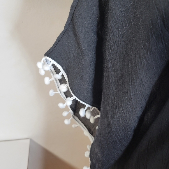 Ekouaer swimsuit cover up or robe one size black with white ball trim with tag - Picture 3 of 10